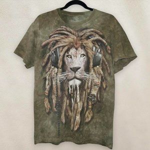 The Mountain Lion Rasta T-Shirt Headphones Tie-Dye Green Bob Marley Size Medium